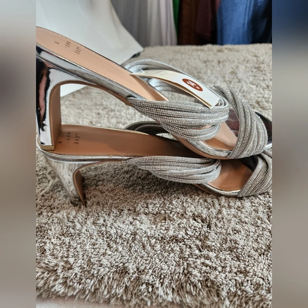 Women's Tammy Rhinestone Heels - A New Day Silver 14W